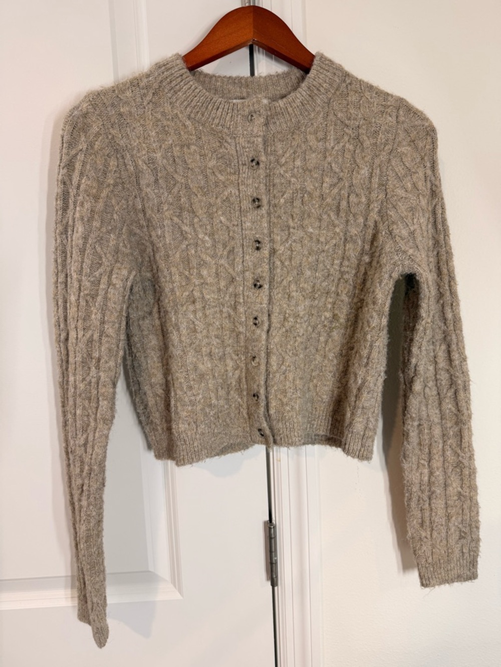 Topshop Taupe Cable Knit Button-Up Cardigan